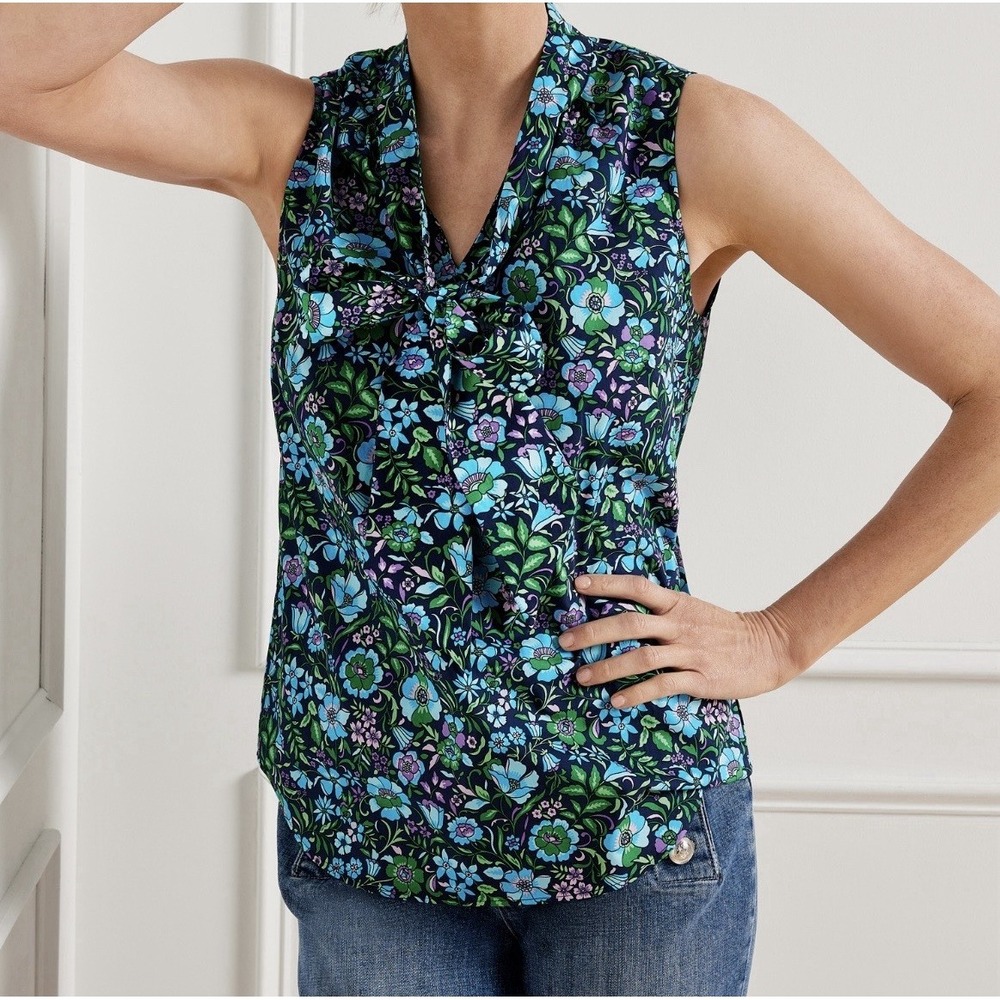 Talbots Women's Tie Neck Shell Spring Blouse Sleeveless Multicolor Floral Sz. 1X